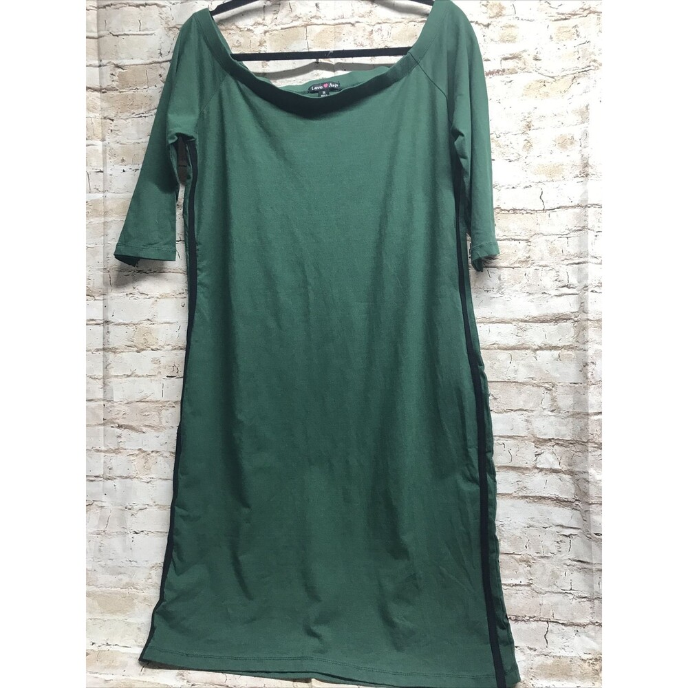 Love Ari Dress 3X Green Black Stripe Stretch Body Con 3/4 Sleeve Boat Neck